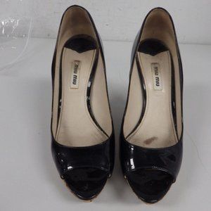 Miu Miu Black Patent Wedge Shoes